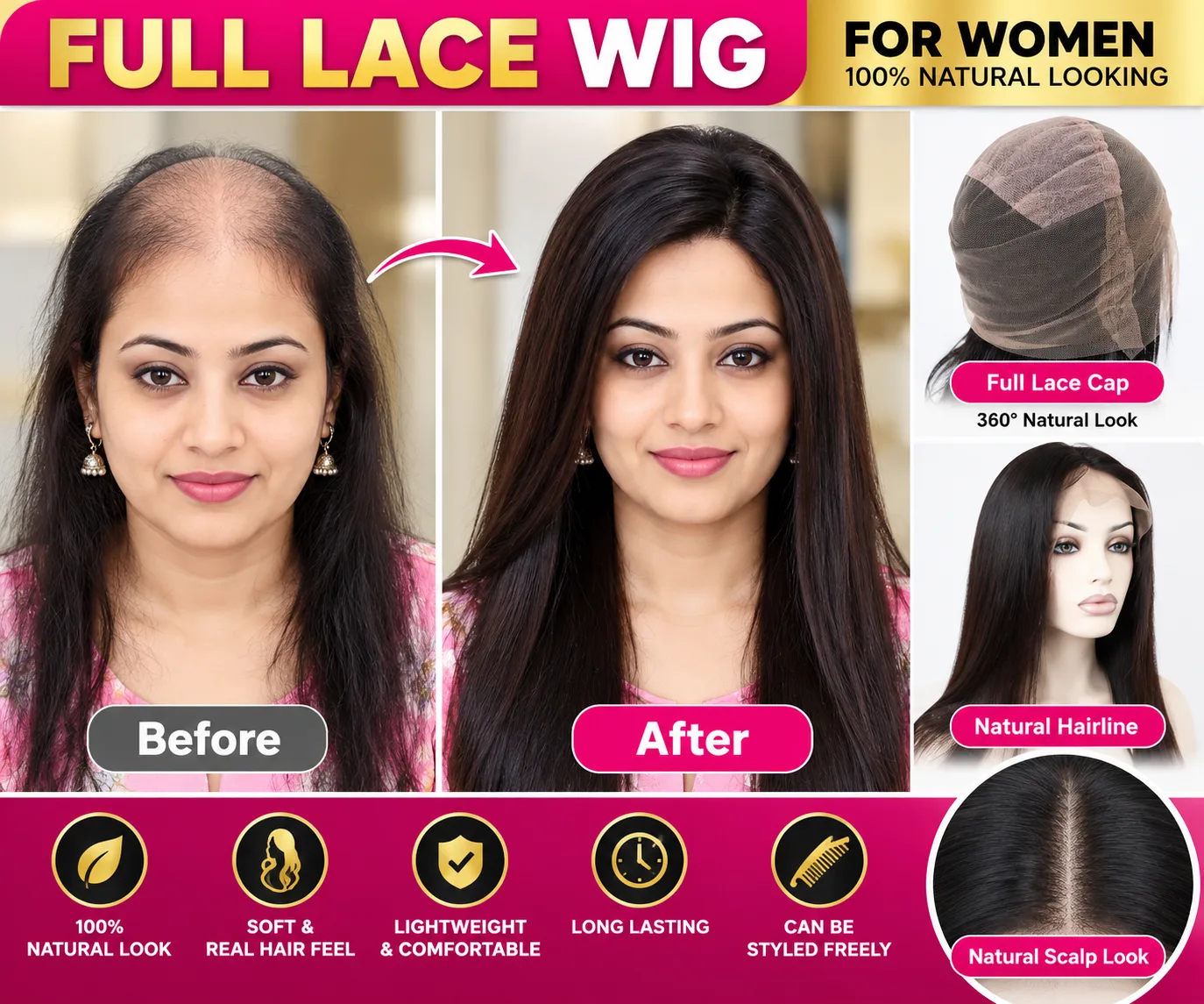 Forman-supplied promotional illustration of women’s full-lace wig styling