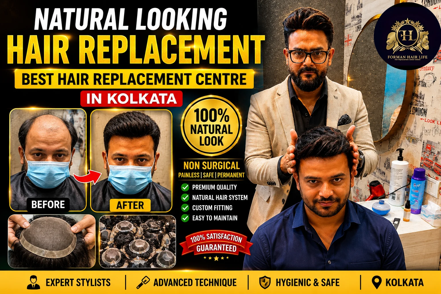 Hair replacement transformation collage from Forman Hair Life